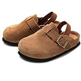 GIWONET Kids Suede Clogs Toddler Clog Boys Girls Slippers Slip On Potato Shoes Cork Footbed Sandals Mules with Adjustable Buckle