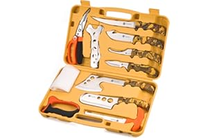 KNINE OUTDOORS Hunting Deer Knife Set Yellow Handle Field Dressing Kit Portable Butcher Game Processor Set, 12 Pieces