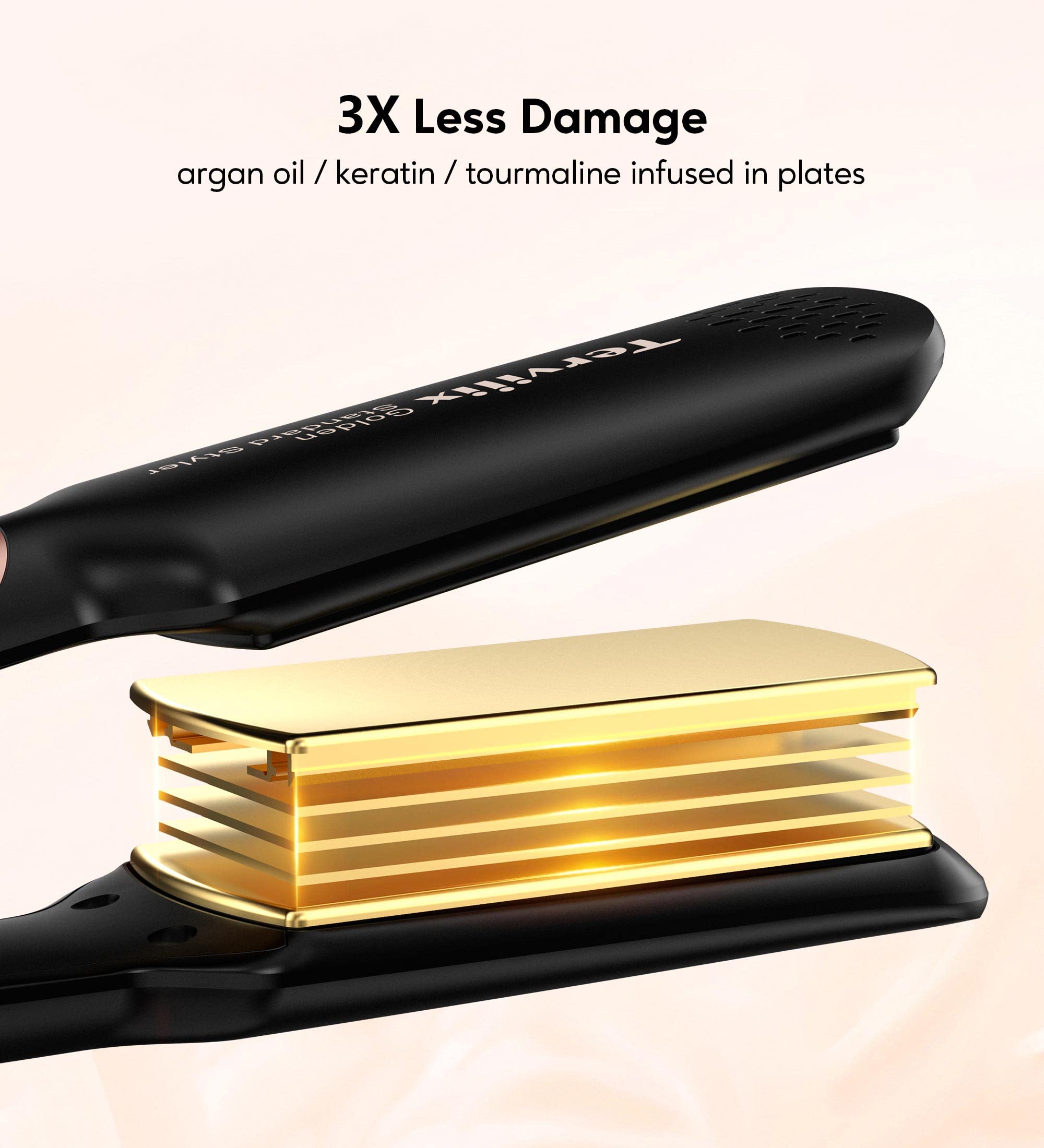 Flat Iron Hair Straightener by Terviiix - Ceramic & Tourmaline for Smooth, One-Swipe Results, Salon-Grade Wide 1-3/4 Inch Straightening Iron Gently Straightens Thick, Curly, Black & Natural Hair