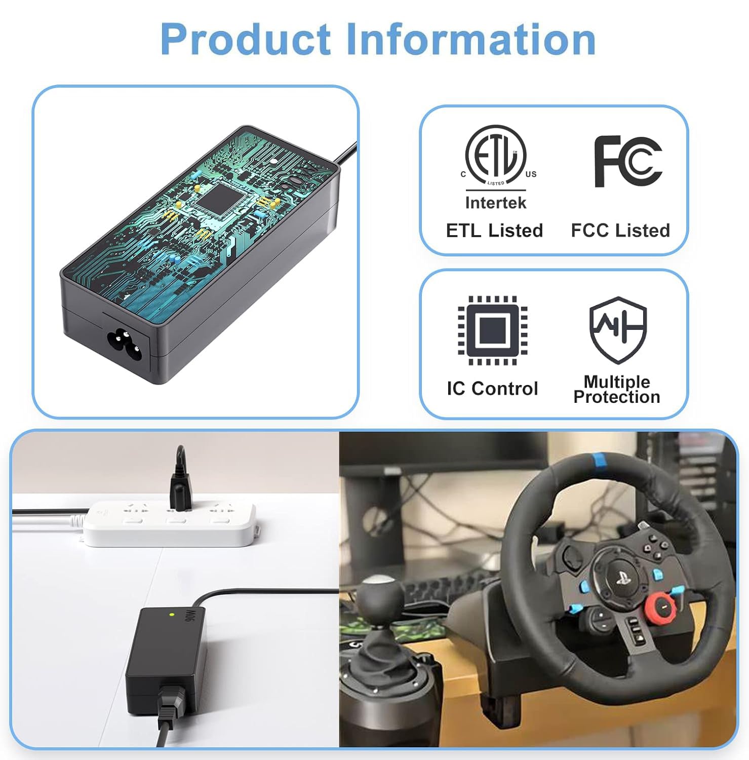 for Logitech G29 Power Supply for Racing Wheel G920 G923 G25 G27 G940 GT 24V Power Adapter Replacement Logitech Driving Force GT Racing Wheel APD DA-42H24, AD10110LF, 190211-0010 ETL Listed