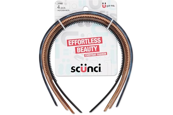 Conair 3696603a048c Thin Headbands, 4 Count | Ultra-flexible Slim Headbands Offer Secure, Headache-free Hold Without Denting,