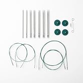 Knit Picks Stainless Steel Lace Tip Interchangeable Knitting Needles Set | 7 sizes of 4 inch long metal sock knitting needles in sizes US 0-4, includes cables, end caps, and connectors.