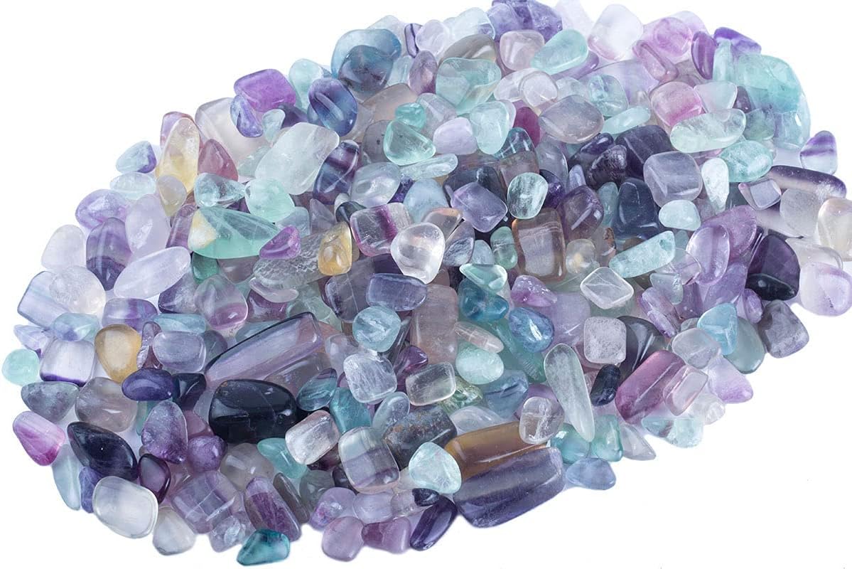 Indoor Fountains & Accessories - ZenQ 1 lb Fluorite Tumbled Stone Chips Crushed Natural Crystal Quartz Pieces