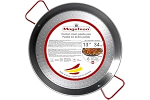 MAGEFESA 13.5" Carbon Steel Paella Pan – 34 cm - 6 Serving, Durable & Lightweight with Dimpled Surface, Ideal for Outdoor Coo