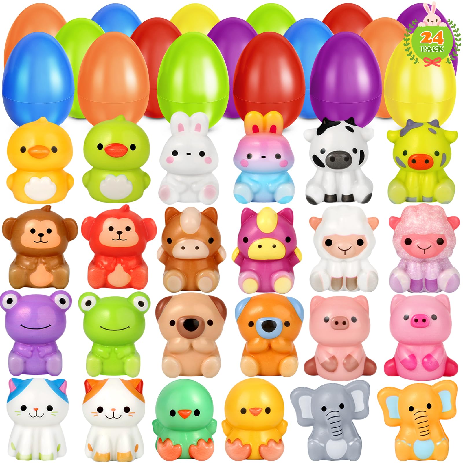 Letapapa 24 Pack Easter Eggs Filled with Animals Slow Rising Toys, Easter Basket Stuffers Essentials, Easter Eggs with Toys for Easter Egg Hunt, Party Favor Supplies Classroom Prizes for Boys Grils