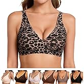 ATALRPOU Plunge Jelly Bras for Women Seamless Deep V Push-Up Wireless Bra Leopard Print Supportive Womens Bralettes