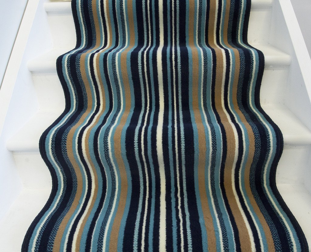 Lima Navy Blue Beige Modern Stripe Stair Carpet Runner Rug Amazon.co