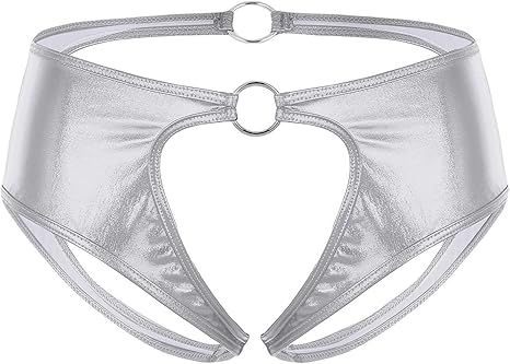 Amazon Co Jp メンズ皮ひも ブリーフ 女性の開いた股間のパンティーが付いているオープン股間のパンティー 男性のための Color Silver Size Large ホーム キッチン