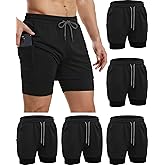 Sureio 6 Pcs Men's 2 in 1 Workout Running Shorts 5" Athletic Gym Shorts with Liner Quick Dry Shorts with Pockets Towel Loop