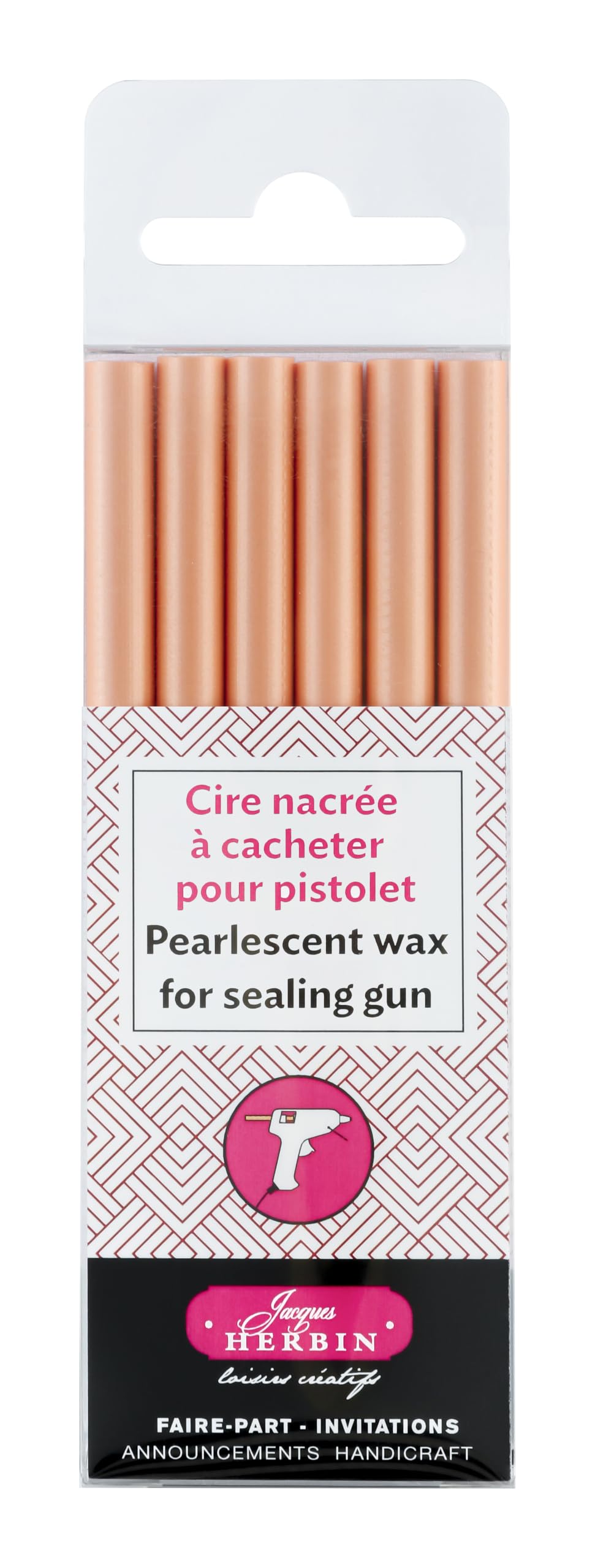 Jacques Herbin 35957T - Pack of 6 sticks of special sealing wax - Made for wax guns - Pearly Orange Colour - Manufactured in France - Creative Art Tool