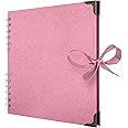 Bstorify Square Scrapbook Photo Albums 8 x 8 Inch Pink Thick Paper, Hardcover, Metal Corners, Ribbon Closure - Ideal for Your Scrapbooking Albums, Art & Craft Projects