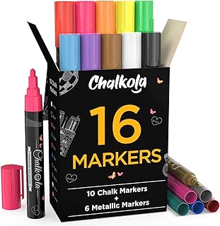 16 Kreidestifte für Tafel & Fenster 6mm | inkl. Metallic Farben | Ideal als Fensterstifte, Kreidestift, Kreidemarker, Folienstift, Glasmalstifte & Whiteboard Marker