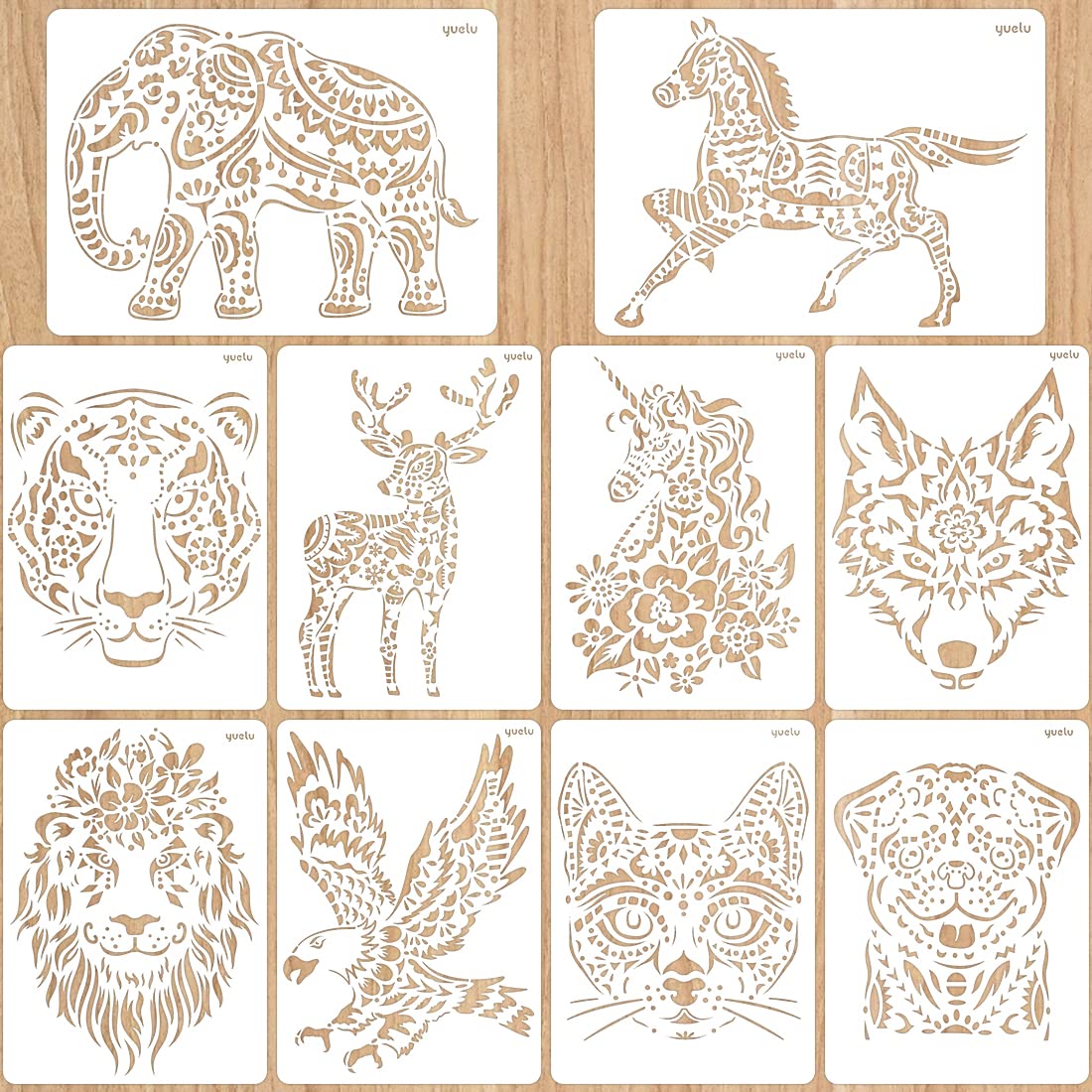 10 Pieces Large Animal Drawing Stencils 29 x 21 cm Animal Painting Stencils Reusable Plastic Templates Animal Stencils Washable Unicorn Deer DIY Craft Stencils Painting for Diary Scrapbooking