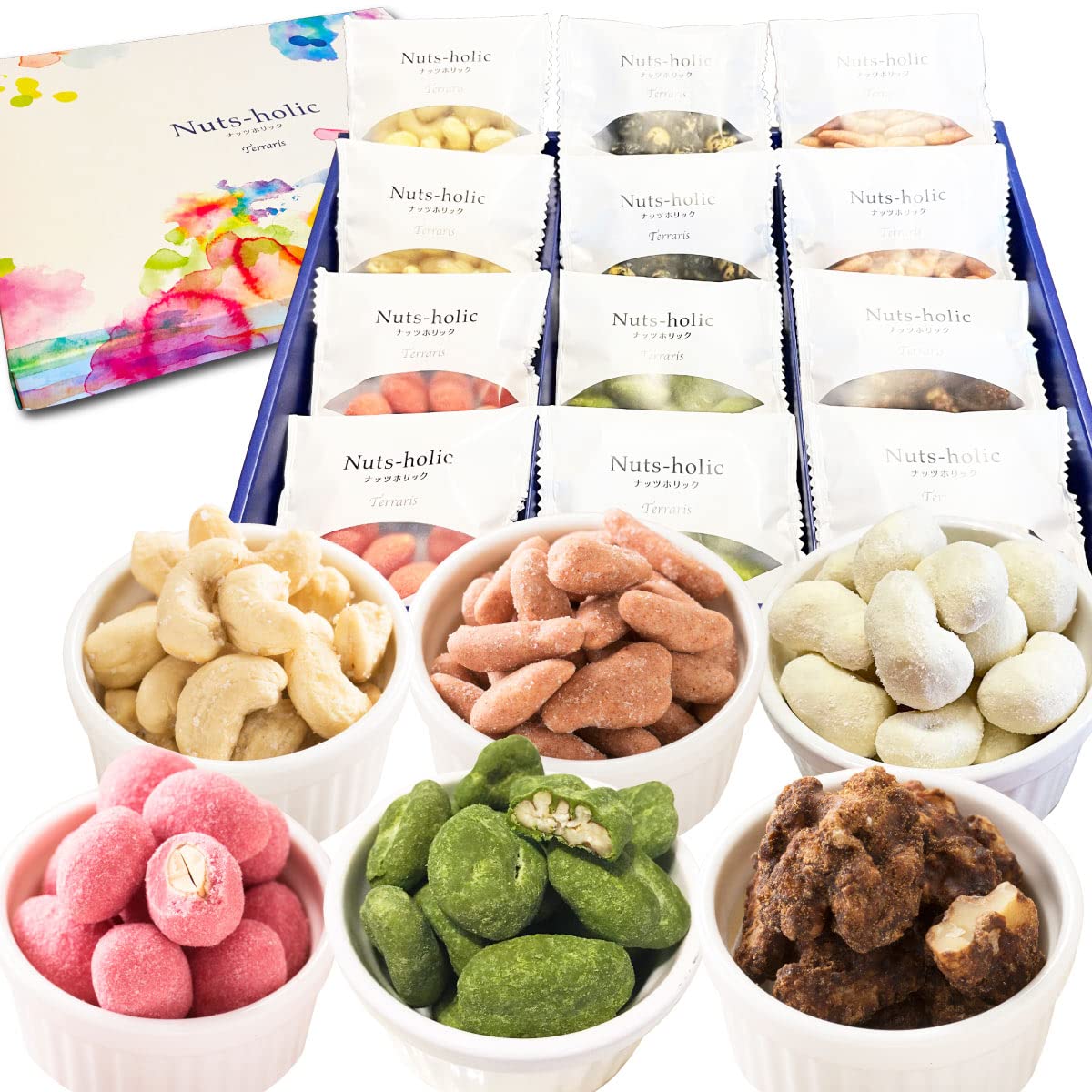 父の日 プレゼント お菓子 ギフト 贅沢ナッツホリック6種×2袋(12袋)詰め合わせ ナッツ 低糖質 おつまみ スイーツ お返し 和菓子 苺チョコ ナッツチョコ 抹茶ピーカンナッツ 黒トリュフ塩 カシューナッツ 黒糖くるみ チーズ 海老塩アーモンド 個包装 ミックスナッツ おつまみギフトセット 小分け 贈り物 の商品画像