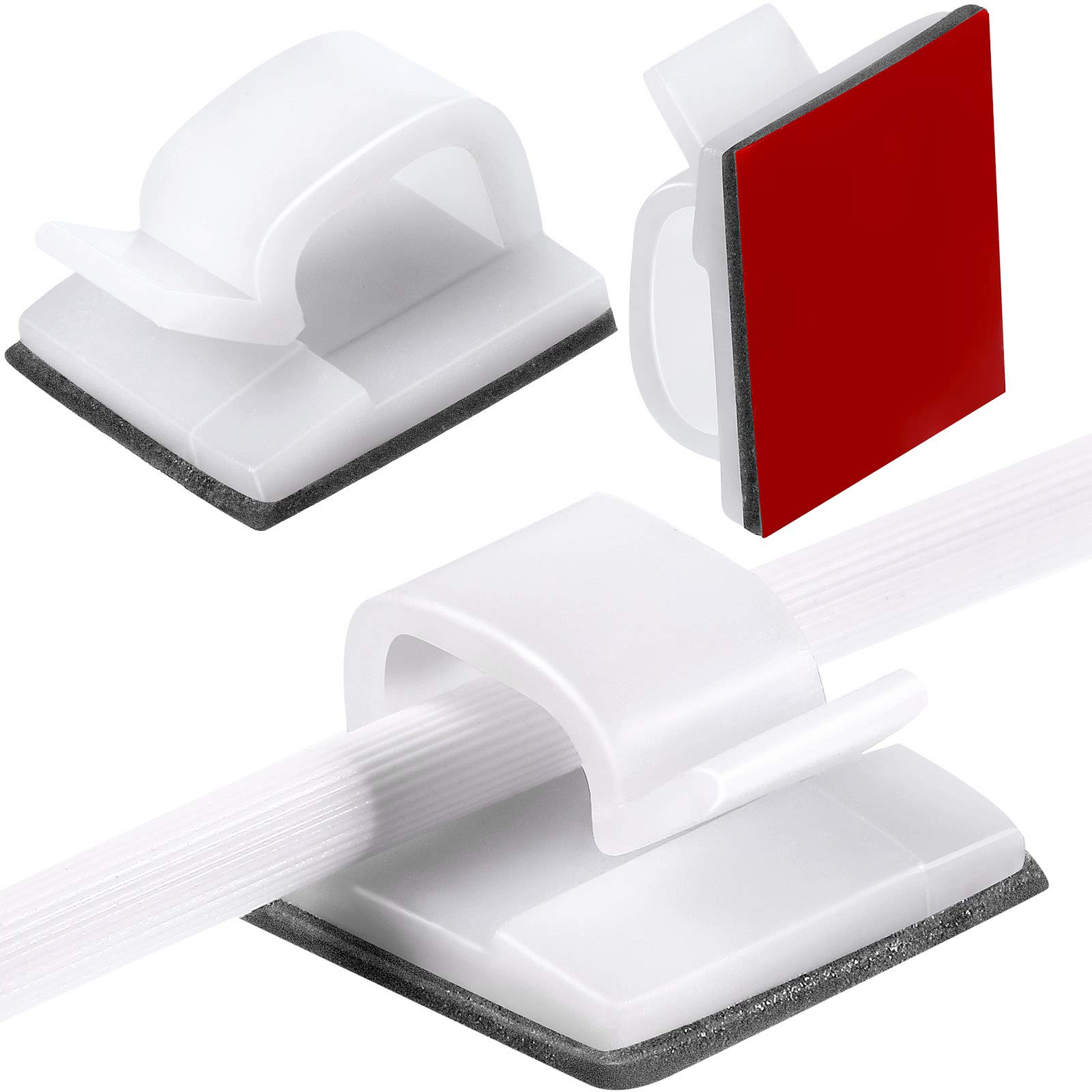 Maitys 60 Pieces Outdoor Cable Clips Christmas Adhesive Hooks Cable Management Wire Light Clips Cord Hider Organizer for Fairy Light Under Desk, Wall, Car and Electric Wires(Large,White)