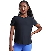 CRZ YOGA Girls Cloudweight Short Sleeve Athletic T Shirts - Active Sports Casual Tees Crew Neck Side Slit Kids Teen