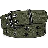 WHIPPY Canvas Double Grommet Belt Unisex Casual Double Prong Belt for Men Women for Jeans Pants