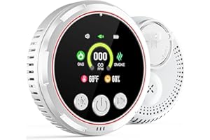 TLMUSE Carbon Monoxide Detectors, 5-in-1 Smoke Detector, Travel Carbon Monoxide Detector, Natural Gas Detector Combustible Gas Detector, and Temp/Humidity Detectors, Real Time Display