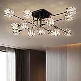KUSSCO 13-Light Crystal Ceiling Light Fixture Semi Flush Mount Ceiling Light Fixture Modern Black and Gold Sputnik Chandelier