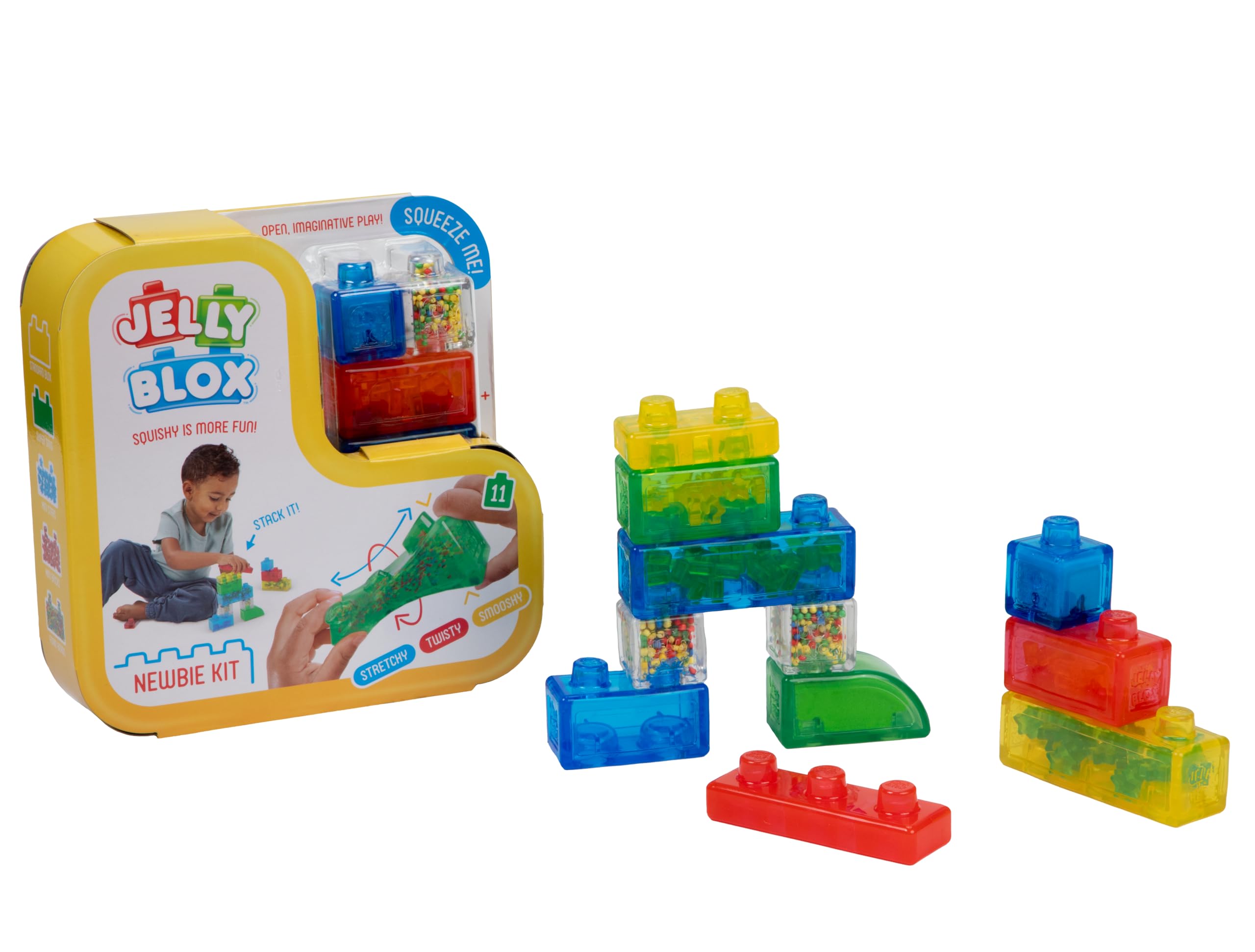 Jelly Blox Newbie Kit - Includes 11 Blocks - Toddler & Preschool Building Blocks Kids Can Squeeze, Stretch, Squish - Safety Tested & Ouch-Free - Tactile, Sensory Play Toy for Ages 2 Plus