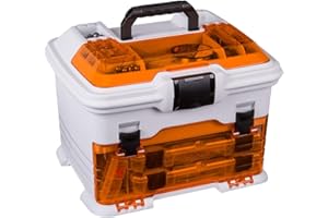 Flambeau Outdoors T4P Pro Multiloader Tackle Box - Portable Fishing Lure Organizer Station With Zerust Anti-RustTechnology, Includes 5 Removable Tuff Tainer Tackle Boxes, White/Orange