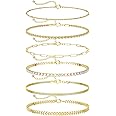 DEARMAY Gold Ankle Bracelets for Women Waterproof - Dainty 6Pcs 14K Gold Plated Anklets Layered Cuban Link Chain Herringbone Cute Anklets Set Pack Summer Beach Jewelry Gift for Women Teen