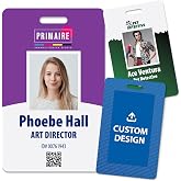 Custom Print Employee ID Badge, Double Sided with Name, Photo, Logo, and Barcode &ndash; Unique Photo ID Card Solution (ID Vertical)
