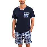 Marvmys Men's Short Sleeve Pajama Set Summer Pj Short Set 2 Pcs Loungewear Sleepwear with Pockets