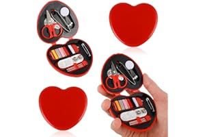 Amaxiu 2 Pcs Mini Travel Sewing Kit, Portable Travel DIY Sewing Supplies with Cute Heart Shaped Organize Case Sewing Repair Kit with Sewing Needle Cotton Wire Pin Button Scissors Threader(Red)