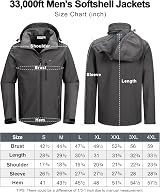 33,000ft Men Waterproof Softshell Jacket with Fleece Lining Grey XL view 6