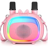SUDOTACK Mini Karaoke Machine for Kids, Portable Bluetooth Karaoke Speaker with 2 Wilreless Microphones with LED Lights, Christamas Kids Gifts for Girls 4, 5, 6, 7, 8, 9, 10 +Year Old-Pink(KM100)