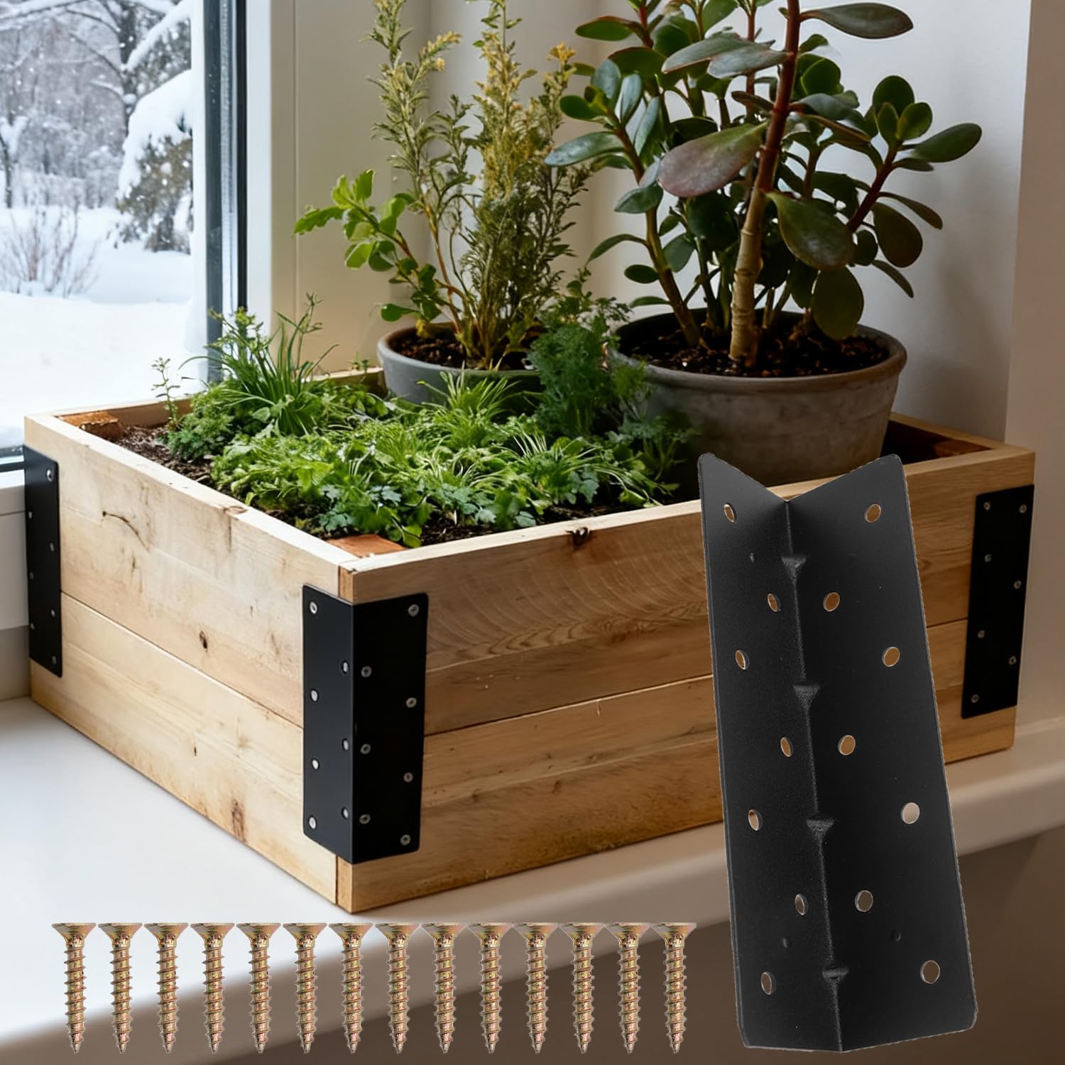 Photo 1 of 1 Set Thickened Iron Right-Angle Bracket with 14 Screws Heavy Duty Shelf Bed Corner Connector Hardware Support Brace 10*4cm