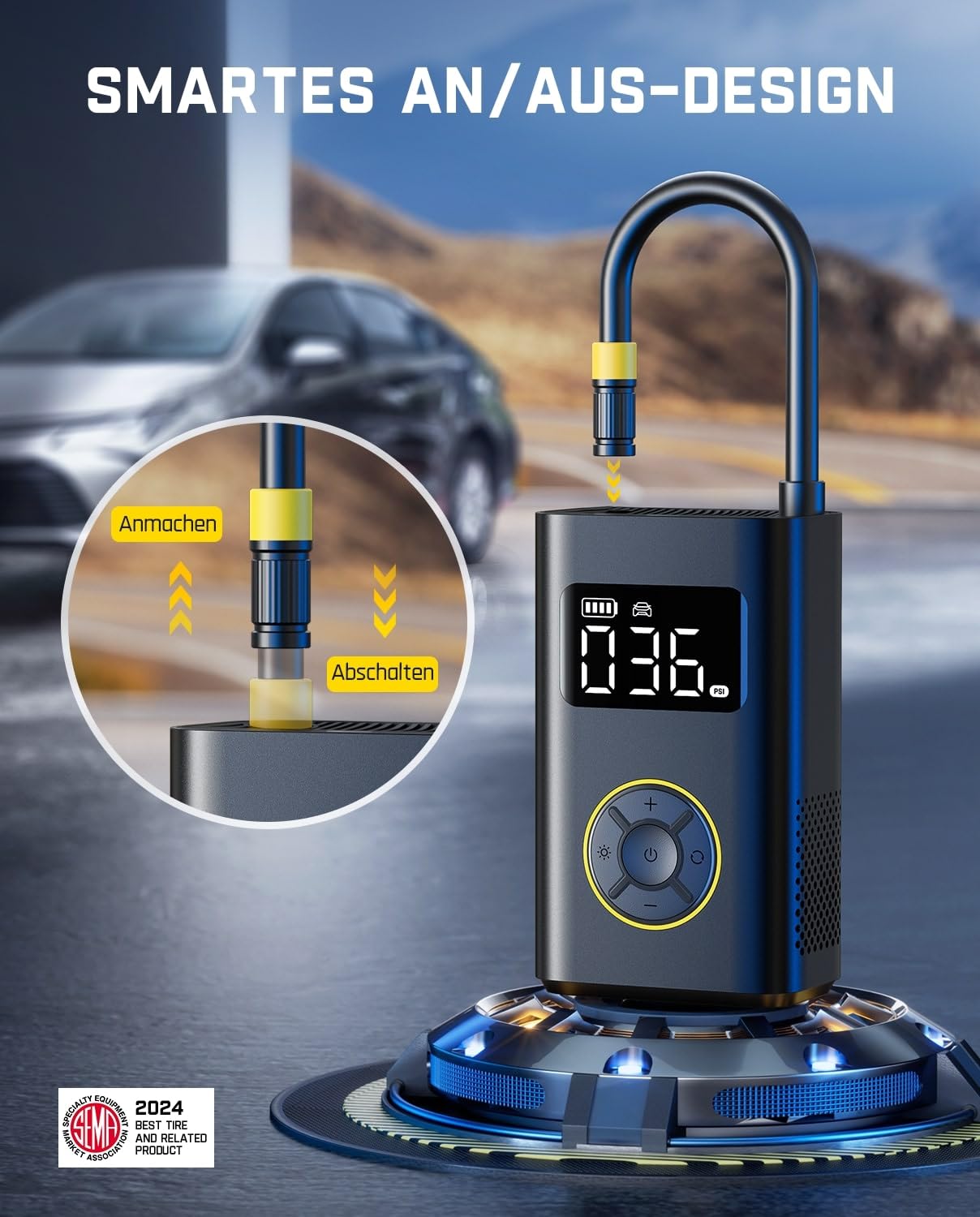 Fanttik X9 Pro Tragbare Elektronische Luftpumpe, 1 Min Schnelles aufblasen Elektrische Kompressor, 10,3 BAR/150 PSI Luftkompressor mit LED-Licht für Fahrrad, Auto, Motorrad und Ball-Klassisch Schwarz 4