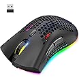 Wireless Lightweight Gaming Mouse Honeycomb with 7 Button Multi RGB Backlit Perforated Ergonomic Shell Optical Sensor Adjustable DPI Rechargeable 800 mAh Battery USB Receiver for PC Mac Gamer(Black)