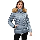 PAPILLON D'OR WEAR YOUR WINGS Women's Shiny Puffer Coat with Detachable Faux Fur Collar & Hood Winter Jacket