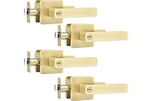 Leydebong 4 Pack Door Lock Door Handle Gold Heavy Duty Entry Door Lever, Keyed Alike/Combo Keyed Entry Door Lock, Reversible for Left or Right Handle