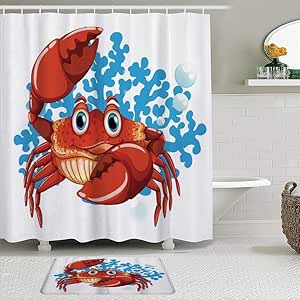 Juegos de Cortinas de baño con alfombras Antideslizantes, Cangrejos