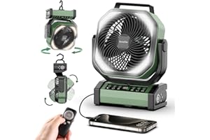 SOCOOL FAN Socool Camping Fan with Light - 20000mAh Rechargeable Battery Fan, 112Hrs Max Run Time, 9 Speeds, Digital Display, Timer, Auto Oscillation, 270° Pivot & Hook for Camping, Power Outage, Hurricane