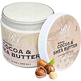 RA COSMETICS Whipped Cocoa & Shea Butter, Unscented - 12oz | 100% Pure & Natural Skin Moisturizer with Coconut Oil | Vitamin-Rich Body Butter for Soft, Supple, and Radiant Skin & Healthy Hairs