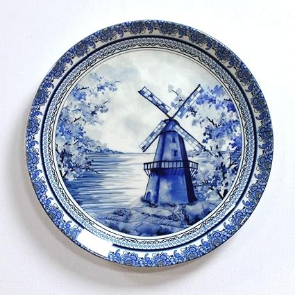 KOLOROBIA Delftware Dutch Blue Pottery Inspired Home Decor Wall Plate 7.5 INCH