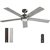 Vagizm 52 Inch Ceiling Fan Brushed Nickel Remote Controlled Dimmable Light Combo - Quiet Reversible - 5 Grey Blades
