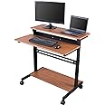 Stand Up Desk Store Rolling Adjustable Height Two Tier Standing Desk Computer Workstation (Black Frame/Teak Top, 40" Wide)