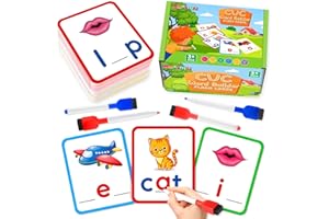 BAYSING Short Vowel Spelling Flashcards, CVC Sight Words Handwriting Cards, Learn to Write Phonics Flash Cards, CVC Words for Kindergarten Learning Activities, Educational Toy Gift for Kids 3 4 5 Years Old
