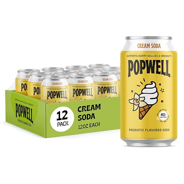 POPWELL CREAM SODA CAFFEINATED BETTER-FOR-YOU PREBIOTIC SODA, WITH...