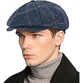 Mens Newsboy Cap High Woolen Tweed Gatsby Hat Ivy Cabbie Flat Golf Cap for Fathers Women Unisex