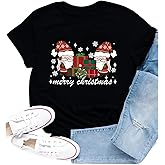 Cutesong Christmas Shirt for Women Gnome T-Shirt Xmas Holiday Gnomes Tee Tops