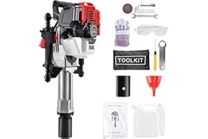 52CC Gas Powered T-Post Driver, JACKCHEN 1900W Two Stroke Garden Fencing Tool Farm Piling Driver, Air Cooling Single Cylinder Gasoline Petrol Garden Fencing Tool Machine with 2 Post Driving Head