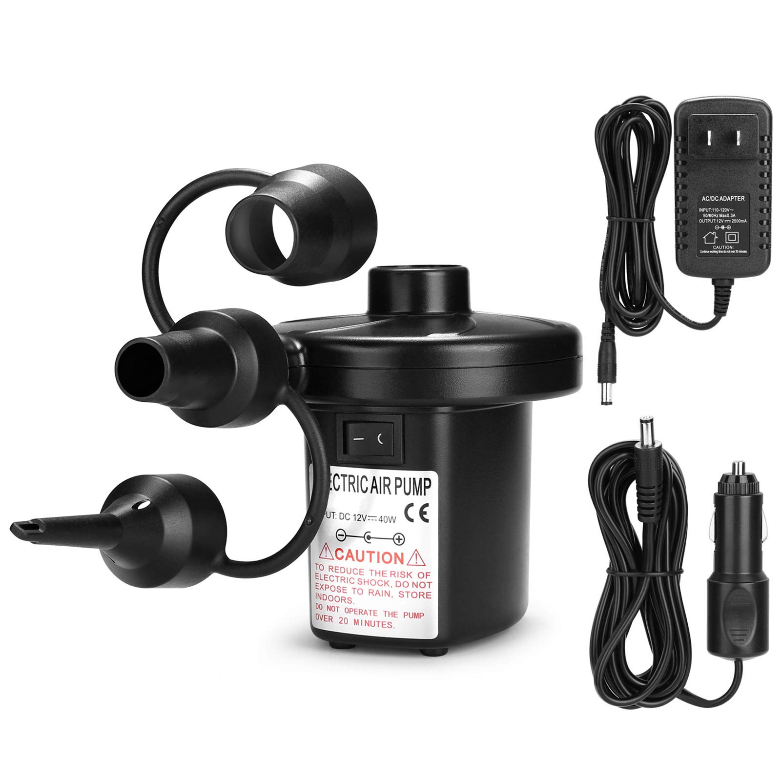 Electric Air Pump, AGPtEK Portable QuickFill Air Pump with 3 Nozzles, 110V AC/12V DC, Perfect