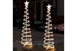 Macarrie 2 Pack 6 Ft Spiral Christmas Trees Outdoor Light Up Christmas Tree 125 LEDs Plug in Tree Decor Cone Tree Decoration with Star Tree Topper for Christmas Outside Yard Porch Home (Warm White)