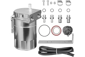 VehiMata Oil Catch Can Kit, 300ml Universal Baffled Catch Can Air Oil Separator Tank with 2.6FT NBR Fuel Hose for PCV System Aluminum Silver